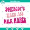 Retro wavy pink SVG image of tired ass milk maker, unique and funky design for digital products.