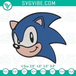 Sonic the Hedgehog character file embroidery designs, featuring Sonic's head, vibrant colors, and intricate details.