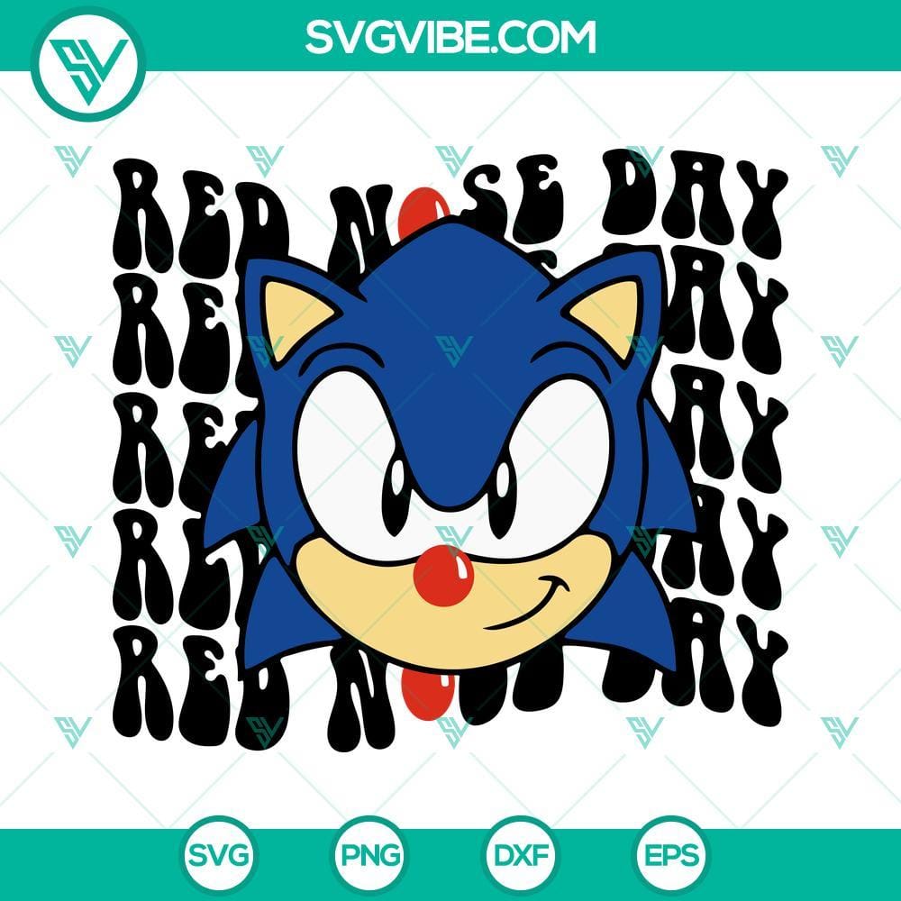 Sonic Red Nose Day SVG, Comic Relief SVG PNG DXF EPS Sonic Red Nose Day SVG files with comic relief design, downloadable in PNG DXF EPS format for digital crafting.