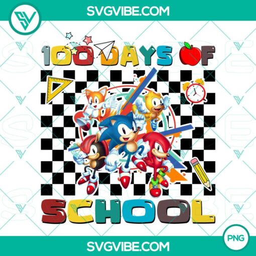 Sonic the Hedgehog 100 Days of School PNG designs featuring school-themed elements for digital use.