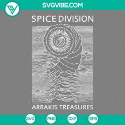Spice Division Arrakis Treasures and Joy Division themed SVG, PNG, EPS, DXF files for digital crafting projects.