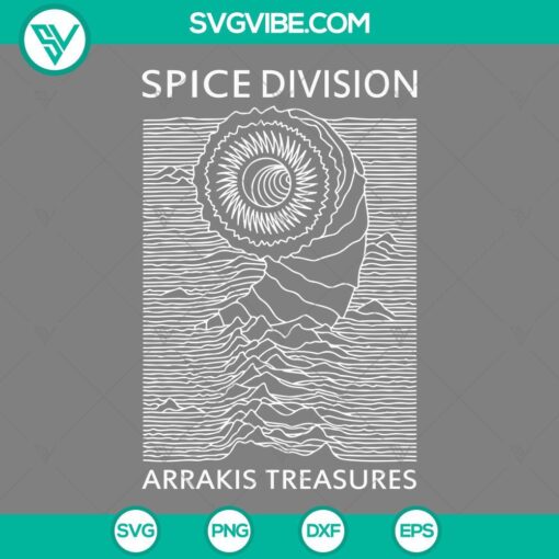 Spice Division Arrakis Treasures and Joy Division themed SVG, PNG, EPS, DXF files for digital crafting projects.