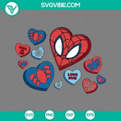 Spider Man themed heart candy Valentine SVG files in PNG, EPS, and DXF formats for crafting. Perfect for Valentine's Day projects.