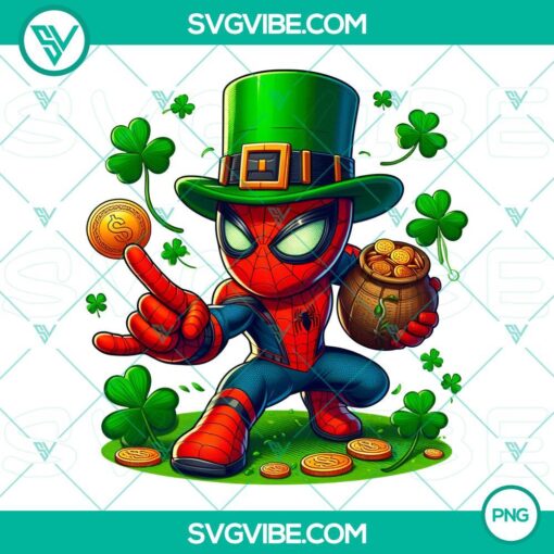 Spider Man St Patrick's Day PNG file with Marvel Movie Spider Man coin design, perfect for digital use.