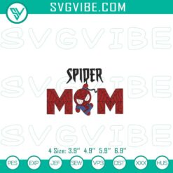 Spider Mom embroidery file featuring Baby Spiderman for Mother's Day, cute and unique design for digital use.