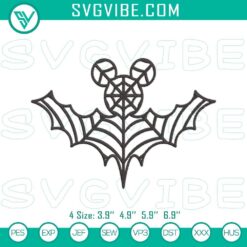 Spider Web Bat Mickey Ears Halloween Embroidery Designs, spooky Disney pattern with bats and spider web, perfect for Halloween crafts.