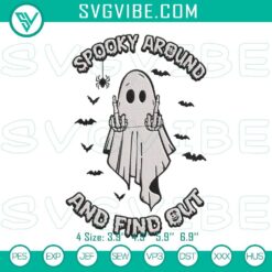 Spooky ghost middle finger embroidery design, edgy Halloween theme for digital product.