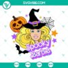 Barbie doll witch surrounded by spooky Halloween elements in SVG download format. Great for Halloween crafts.