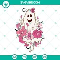 Spooky Ghost Breast Cancer SVG design in pink for Breast Cancer Awareness.