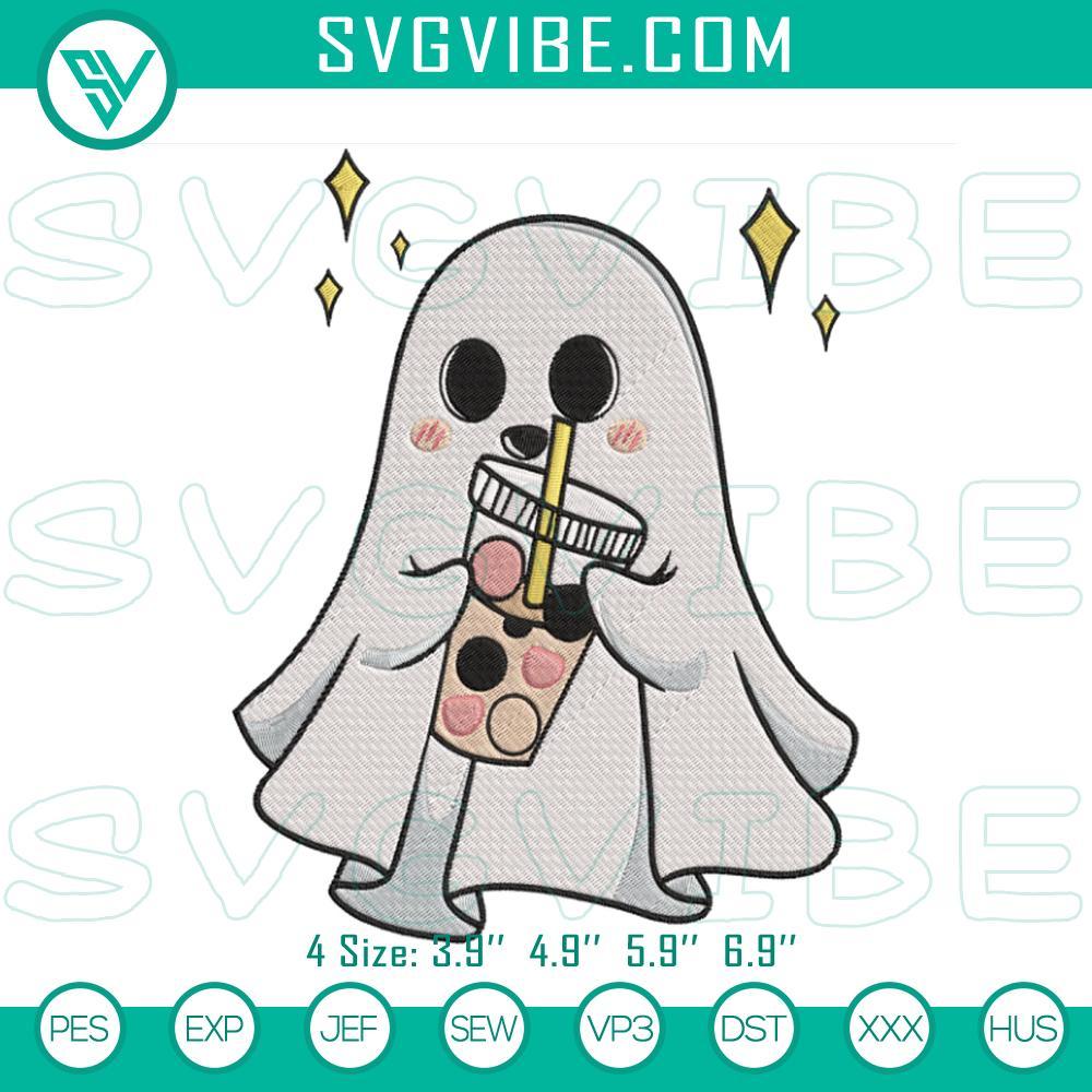 Spooky Ghost Drink Tea Embroidery Design Files Spooky ghost drink tea cute Halloween embroidery design, perfect for tea lover themed projects.