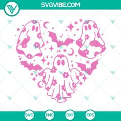 Spooky ghost heart and pink floral ghost SVG downloads for cute Halloween designs.