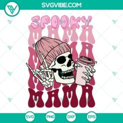 Spooky Mama Skull and Skeleton Drink Coffee SVG images, perfect for funny mom designs. Ideal for Halloween crafts.