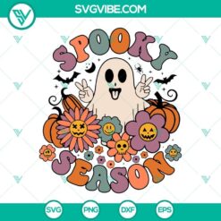 Spooky Season Halloween Flowers Ghost Pumpkin SVG design perfect for DIY projects. Download includes SVG, PNG, and DXF files.