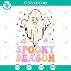Retro ghost Halloween-themed SVG files for Cricut, featuring a spooky season design, available in PNG, DXF, and EPS formats for download.