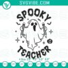 Spooky Teacher embroidery designs featuring a fun Halloween theme perfect for teachers with ghosts, pumpkins, and bats.