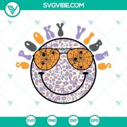 Spooky Vibes Smiley Face Halloween SVG graphic with PNG, DXF, and EPS cut files, perfect for Halloween projects.