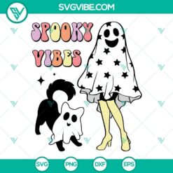 Spooky Vibes SVG featuring Ghost Girl, Ghost Dog, and Dog Mom, digital download for Halloween crafts and decor.