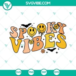 Halloween "Spooky Vibes" SVG design download for festive shirts, featuring eerie elements perfect for spooky season.