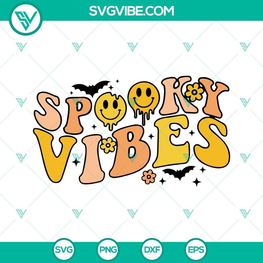 SPOOKY VIBES SVG, Halloween Spooky Season SVG, Halloween Shirt SVG Halloween "Spooky Vibes" SVG design download for festive shirts, featuring eerie elements perfect for spooky season.