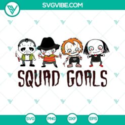 Squad Goals Scary Horror Characters SVG images for download featuring a group of frightening horror characters. Perfect for Halloween projects.