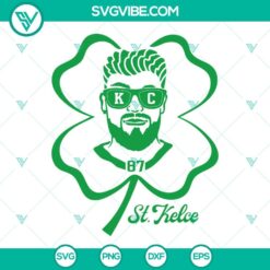 St Kelce and Travis Kelce SVG downloads with a shamrock design, representing the Chiefs football team. Ideal for fans and craft projects.