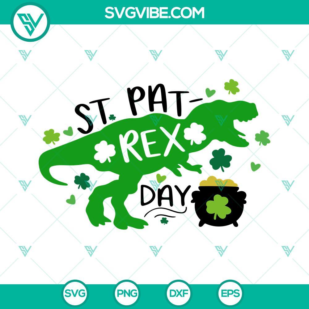st-pat-rex-day-svg-lucky-dinosaur-svg-t-rex-st-patrick-s-day-svg-png-dxf-eps-9-mockup.jpg St Pat Rex Day SVG files with Lucky Dinosaur design for St Patrick's Day celebration. T Rex in festive attire for Irish holiday.