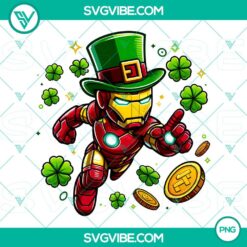 Iron Man superhero in St. Patrick's Day-themed green armor suit, Marvel Comics character, transparent PNG image.