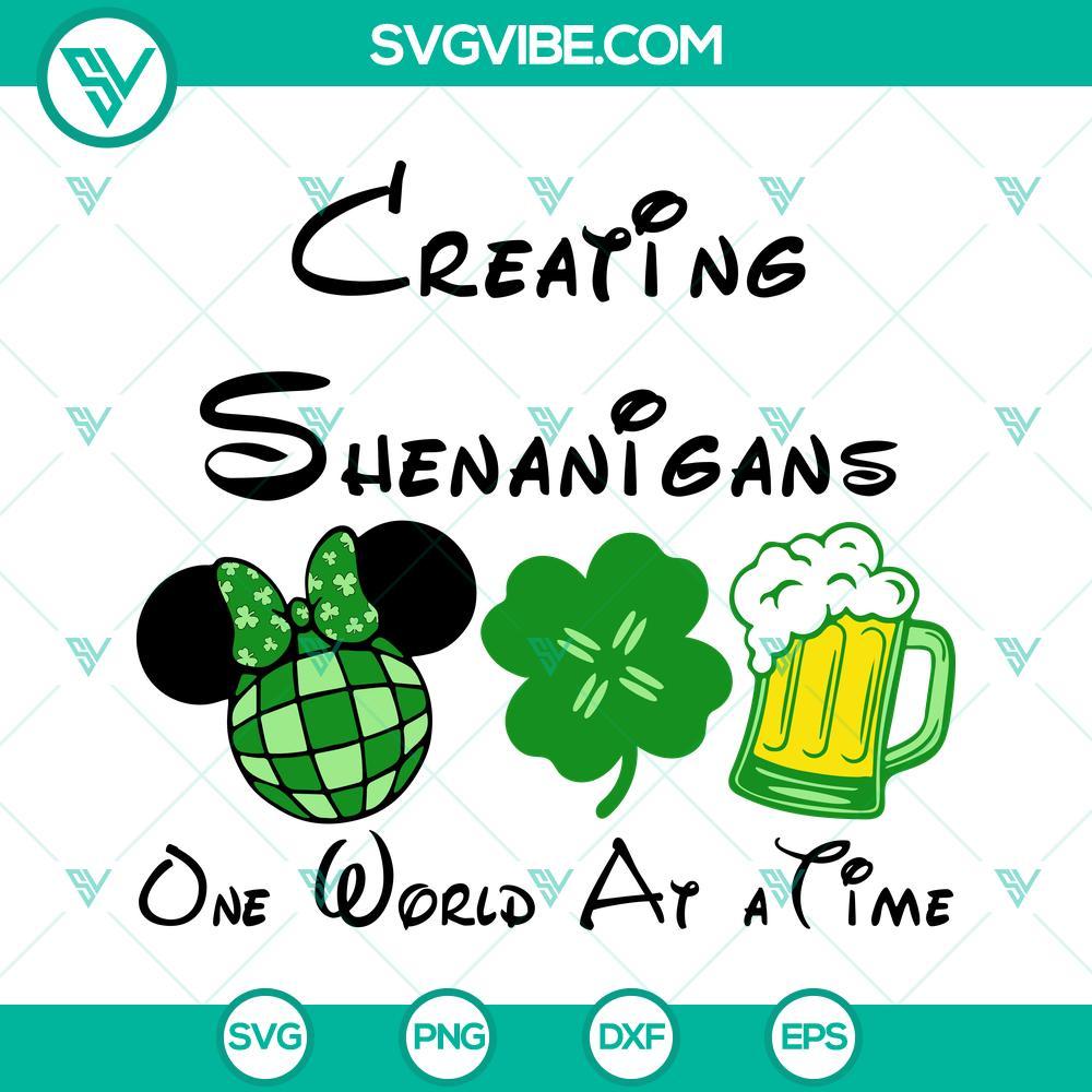 st-patricks-day-disney-svg-creating-shenanigans-one-world-at-a-time-svg-bundle-disney-shamrock-svg-10-mockup-3.jpg St Patricks Day Disney SVG with "Creating Shenanigans One World At A" text, featuring festive Disney-themed design with clovers and leprechauns.