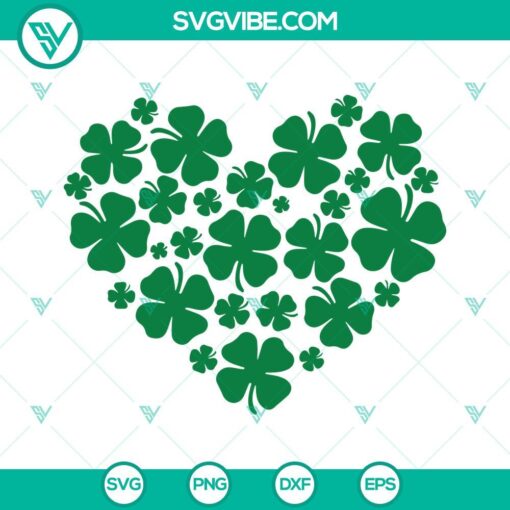 St Patrick's Day heart, four leaf clover, and shamrock SVG files for festive crafting projects.