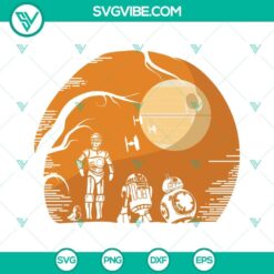 Star Wars Droids Halloween SVG files featuring cute robot designs inspired by Star Wars characters. Perfect for Halloween crafting projects.