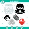 Star Wars SVG files featuring Stormtrooper, Darth Vader, and Death Star icons for digital design projects.