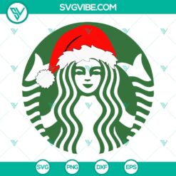 Starbucks Coffee logo with Santa hat in SVG, PNG, EPS, DXF formats for Christmas.
