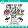 Bluey ghost embroidery design for Halloween featuring "Stay Spooky" text. Craft file for spooky stitching projects.