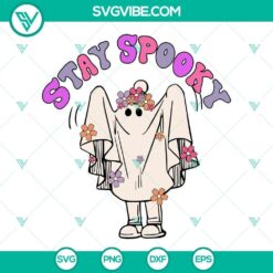 Stay Spooky Floral Ghost SVG File with Halloween cute ghost design for download, perfect for crafting and Halloween decorations.
