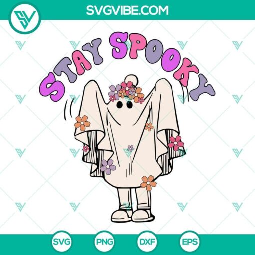Stay Spooky Floral Ghost SVG File with Halloween cute ghost design for download, perfect for crafting and Halloween decorations.