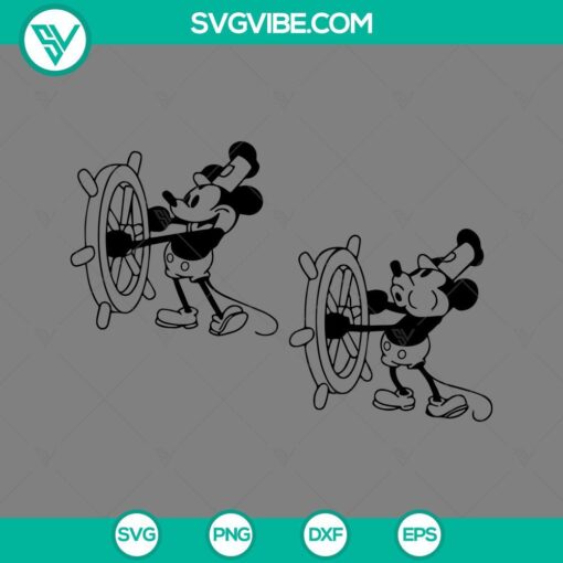 Steamboat Willie and Mickey Mouse SVG cut files bundle for crafting, featuring iconic Disney character designs in vector format.