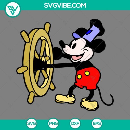Steamboat Willie SVG and Steamboat Mickey SVG files for download. Includes PNG cut files for Disney design.