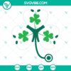 Stethoscope shamrock nurse SVG with lucky clover leaf design for digital use.