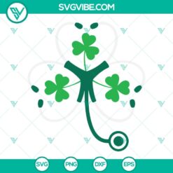 Stethoscope shamrock nurse SVG with lucky clover leaf design for digital use.