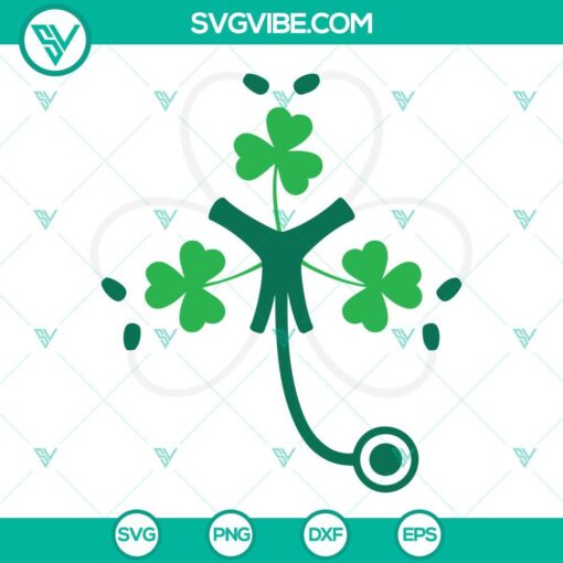 Stethoscope shamrock nurse SVG with lucky clover leaf design for digital use.
