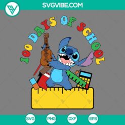 Celebrate 100 days of school in 2024 with Stitch-themed SVG and PNG images for crafting projects.