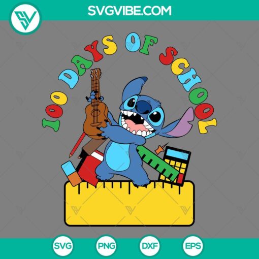 Celebrate 100 days of school in 2024 with Stitch-themed SVG and PNG images for crafting projects.