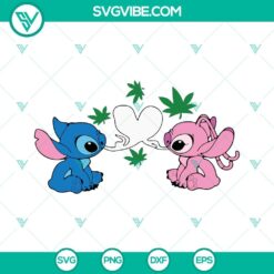 Stitch and Angel weed SVG, stoner couple smoking, love marijuana design in SVG file format for digital use.