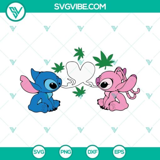 Stitch and Angel weed SVG, stoner couple smoking, love marijuana design in SVG file format for digital use.