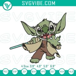 Stitch Baby Yoda embroidery design featuring a funny Star Wars pattern with cute details. Perfect for fans and crafters.