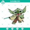 Baby Yoda and Stitch mashup SVG design with Grogu from Star Wars, perfect for Disney fans. Downloadable PNG file.