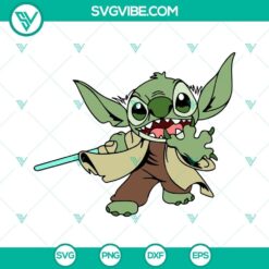 Baby Yoda and Stitch mashup SVG design with Grogu from Star Wars, perfect for Disney fans. Downloadable PNG file.