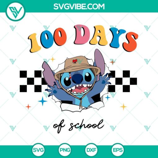 Stitch Bad Bunny 100 Days of School SVG files with PNG, DXF, EPS formats for Cricut. Great for crafting projects.