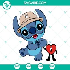 Stitch Bad Bunny Heart SVG Download featuring Bad Bunny and Stitch characters in SVG PNG DXF EPS formats for crafting projects.
