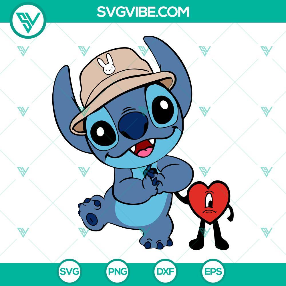 Stitch Bad Bunny Heart SVG, Bad Bunny SVG, Stitch SVG PNG DXF EPS Stitch Bad Bunny Heart SVG Download featuring Bad Bunny and Stitch characters in SVG PNG DXF EPS formats for crafting projects.